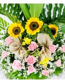 3 Sunflowers and 10 Carnations in a Vase