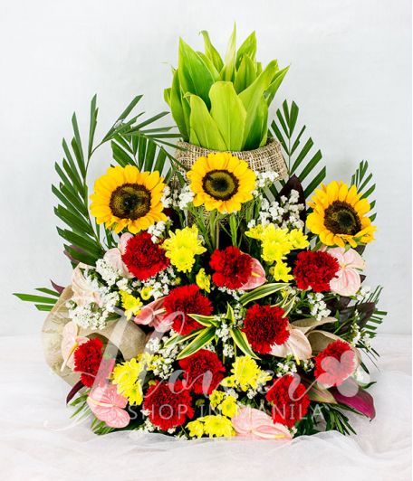 Charming Sunflowers and Carnations in a Vase