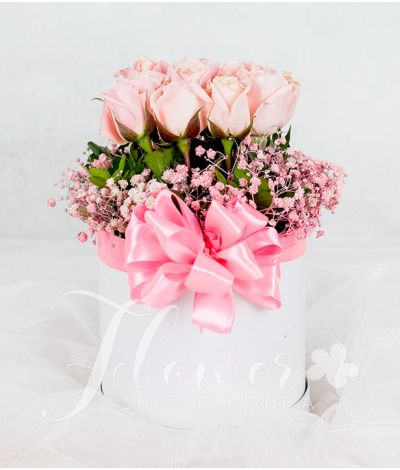 Pretty Pink Roses in a Round Box