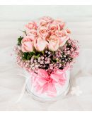 Pretty Pink Roses in a Round Box