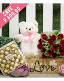 1 Dozen Red Roses with Bear and Ferrero